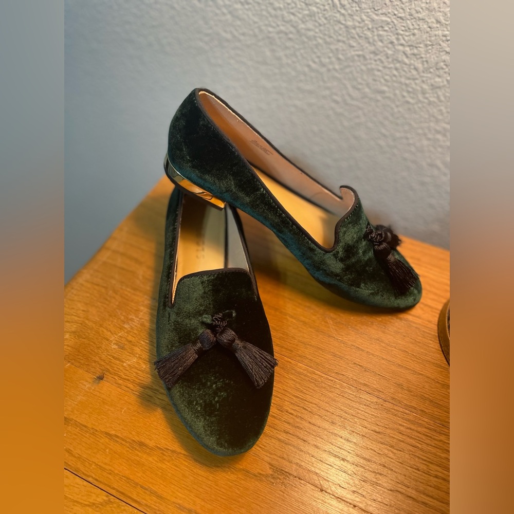 Talbots Green velvet W/ black tassels